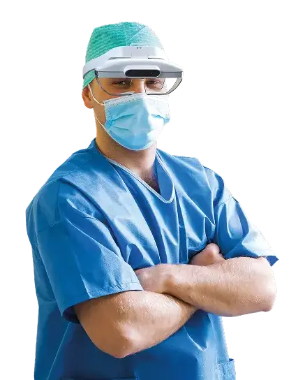 healthcare specialists using AR glasses